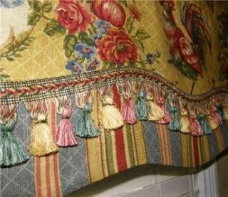 French Country Valance Waverly Fabric Saffron Red Gold Rooster Toile