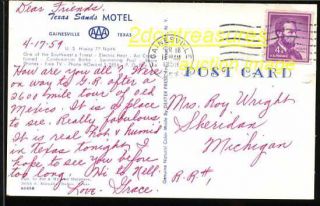 Gainesville TX Texas Sands Motel Old Car Postcard Swimming Pool Texan
