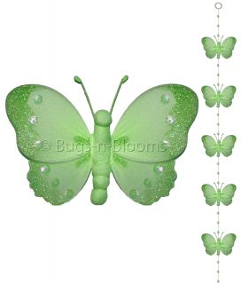 5pc Hanging Green Mobile 5 Butterfly Garland Nylon Buterflies Bugs N