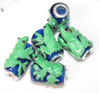 5pcs Silver Glass Frog Beads Fit Charm Bracelet