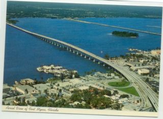 Fort Myers Beach FL Caloosahatchee River Bridge Aerial View Postcard