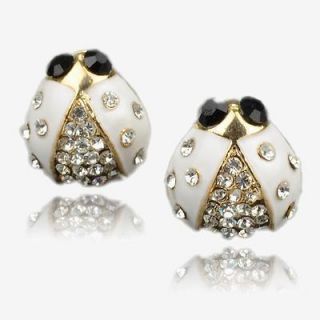 Gallant Ladybird White Gold Plated GP Swarovski Crystal Stud Earrings