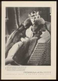 1937 Fromm Silver Fox Coat Vintage Fur Fashion Print Ad
