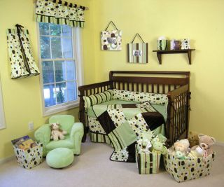 Giggles Green Brown Dot 4 PC Nursery Crib Bedding Set
