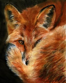 Print Fox Art Forest Painting Wildlife Woods