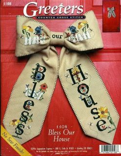 BLESS OUR HOUSE Birdhouse Garden Fence Bow Tie Ribbon Cross Stitch Kit