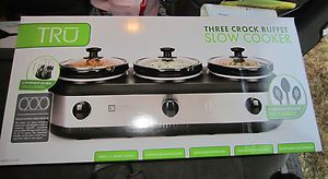 NIB 3 Three Crock Buffet Slow Cooker Crock Pot Kitchen Warmer 2 5 Qt