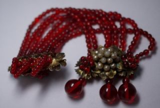 RARE Vintage Frank Hess Miriam Haskell Ruby Red Multistrand Bracelet