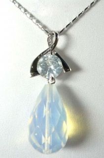 Blue Fire Opal Silver Crystal Pendant Necklace G215