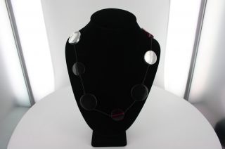 Fab New Gabys Long Necklace Silver Black Red Discs Great Present Free