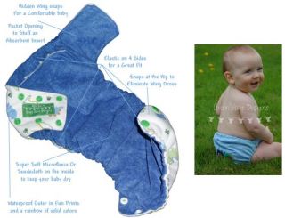 Green Acre Designs Gad PUL Pocket Diaper White w Light Blue