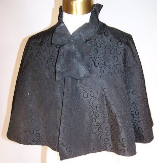 Vintage Victorian Steampunk Black Silk Mourning Cloak Cape Capelet