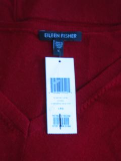 Eileen Fisher Chird China Red V Neck Long Box Top Ultra Fine Merino