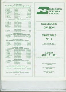 Railroad ETT Timetable Galesburg Division 4 April 7 1991