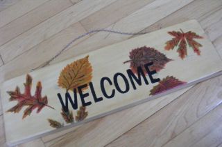  Fall Leaves Welcome Sign Plaque Solid Pine Wood 18"