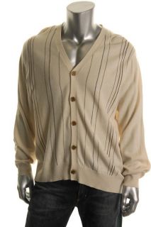 Geoffrey Beene New Ivory Striped Front Long Sleeves Button Cardigan