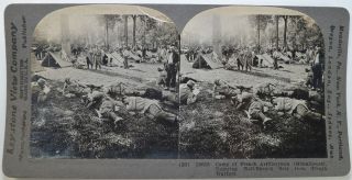WWI Stereoview Camp of French Artillerymen Enjoying Rest from Warfare