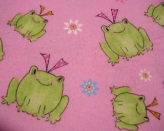 Frogs Green Girl Frog on Pink Flowers Bows Dots Flannel