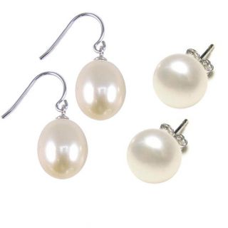 White Freshwater 10mm Pearls Sterling Silver Posts Stud Earrings