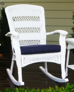Outdoor Furniture White Wicker Patio Rocker w/ Cushion