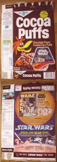 Star Wars 1977 Cocoa Puffs Cereal Box Stickers offer vintage