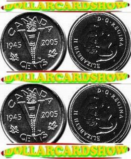 2X Canada 2005 Canadian George V 1945 Nickel No Beaver 5 Cents Coins