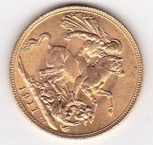  1911 Gold Sovereign King George V 2355 Troy oz Pure Gold