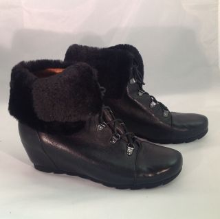Gentle Souls Womens Barnsicle Boot Black Leather Size 11 M Fur Cuff