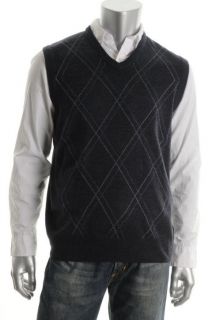 Geoffrey Beene New Indi Double Rakers Blue Argyle Front Sweater Vest
