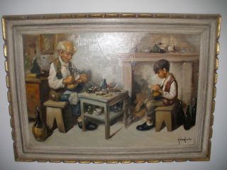 Vintage Italian Garofalo Shoemaker Child Oil Painting