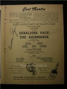 1954 Geraldine Page The Rainmaker Autographed Signed Cort Theatre