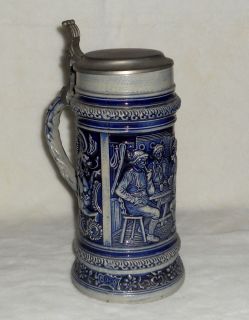 German Beer Stein Vintage Cobalt Blue Old Gerz Ceramic Mural