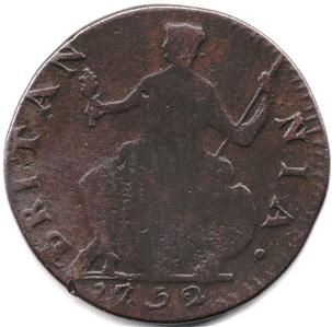 George II copper halfpenny 1752 CONTEMPORARY COUNTER FEIT, NON REGAL
