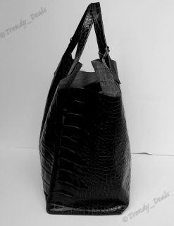 Furla Croco Embossed Leather Jucca Tote Hobo Bag Handbag Black Large