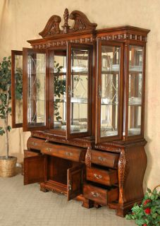 Mahogany Chippendale Lighted China Cabinet Hutch Buffet High Quality