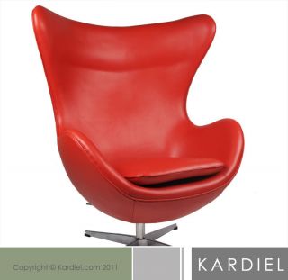 Egg Chair Red Premium Leather Midcentury Modern Furniture Lounge Eames