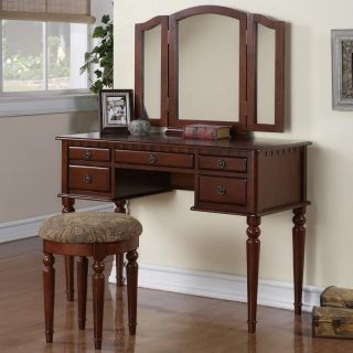  Cherry Wood Vanity Set Make Up Table with Stool and 5 Drawers