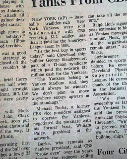 George Steinbrenner Buys The New York Yankees MLB Baseball Team 1973