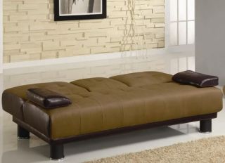 Hudson Brown Microfiber Bycast Leather Futon Sofa Bed Fold Down Tray