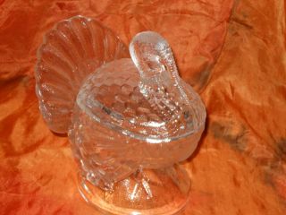 Smith Clear Pressed Glass Covered Turkey Candy Serving Dish Tom