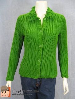 Michael Simon Green Cardigan Sweater Crochet Loose Knit Loop Collar Sz
