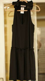 Geren Ford Silk Black Ruffle Neck Dress Small
