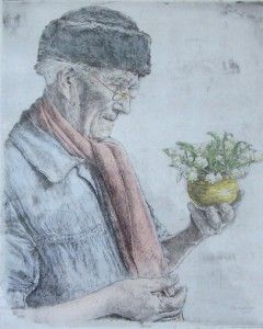 1951 Hand Signed Colored Paul Geissler Self Portrait Etching Germany