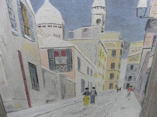 French School Utrillo Vintage Old Original Oil Painting Paris Street
