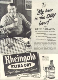 Golfer Gene Sarazen Rheingold Extra Dry Beer Ad 1940