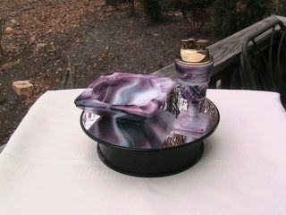 Nice Vintage Imperial Purple Slag Glass Ash Tray With Cigarette