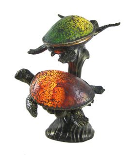 Beautiful Swimming Sea Turtles Crackle Glass Lamp