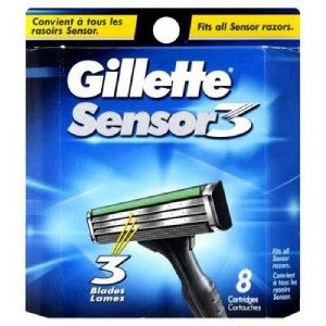 8pk Gillette Sensor 3 Shaver Razor Blade Refill Cartridges