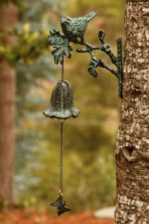 Wall Mount Bird Brass Garden Bell Bracket Verdi Green