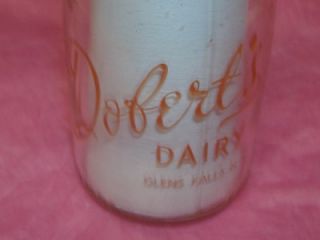 Doberts Dairy Glens Falls NY Vintage Glass Half Pint Dairy Milk 1 2